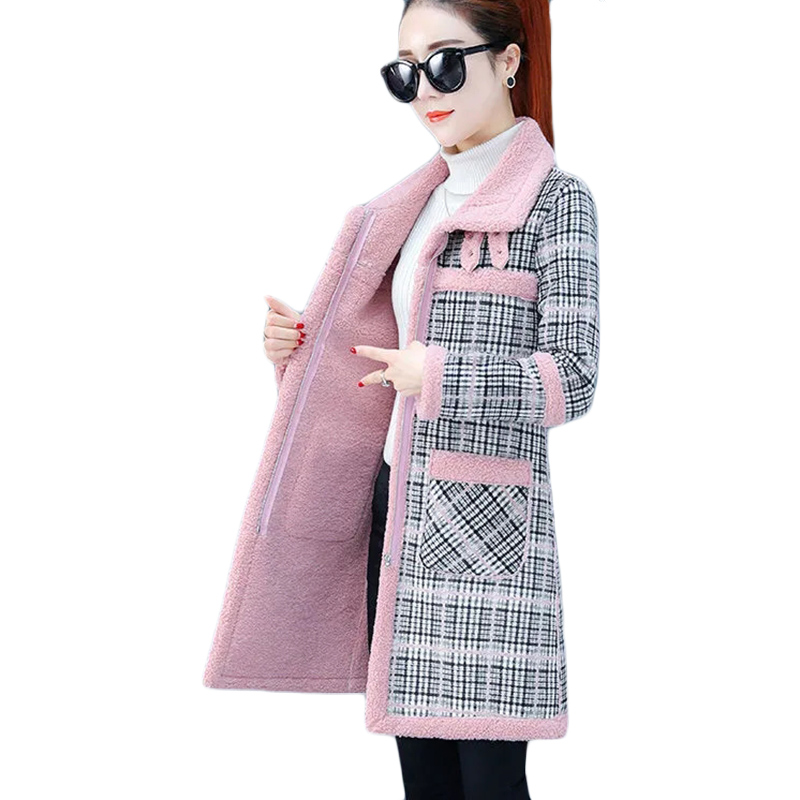 Wool Coat Peacoat - ใหม่ฤดูหนาวขนแกะเสื้อขนสัตว์หนา Plus กำมะหยี่อุ่นเสื้อผู้หญิงยาวตาราง Parker เสื้อกันหนาวเสื้อแจ็คเก็ต Trench