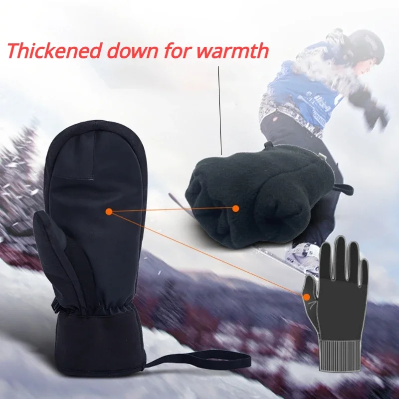 Touch Screen Gloves - ถุงมือสกีฤดูหนาวกันน้ำ หน้าจอสัมผัสได้ ถุงมือกันหนาวหนา สำหรับผู้ชายและผู้หญิง ถุงมือสำหรับขี่สโนว์โมบิล ถุงมือสกีกลางแจ้ง