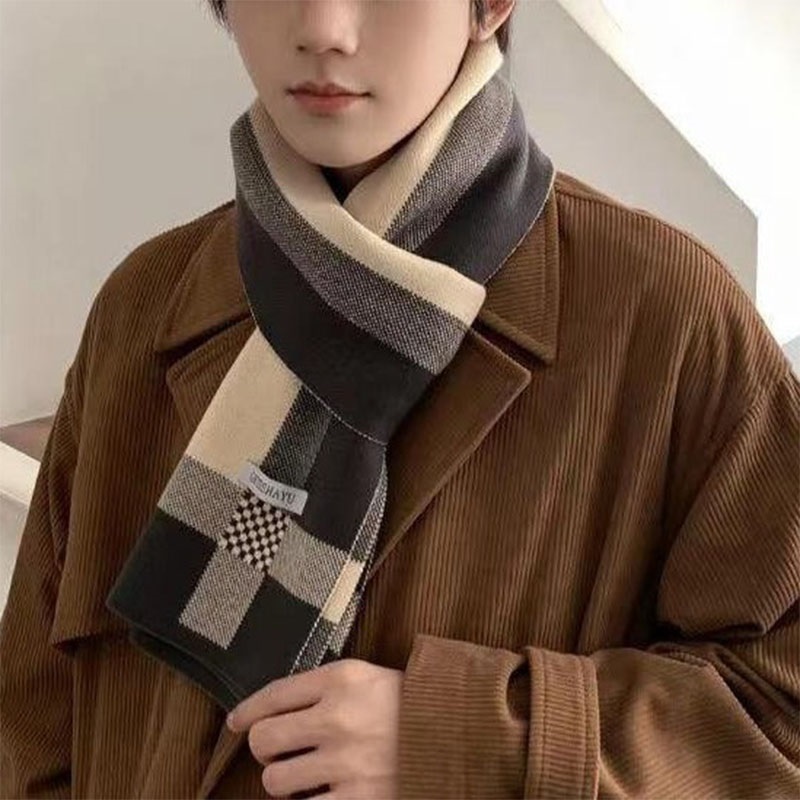 Wool Scarf Men - ฤดูหนาวใหม่ผู้ชายผ้าพันคอผ้าพันคออุ่น Casual แฟชั่นนักออกแบบแบรนด์ถัก Neckerchief Patchwork ขนสัตว์ผ้าพันคอผ้าพันคอผ้าพันคอ