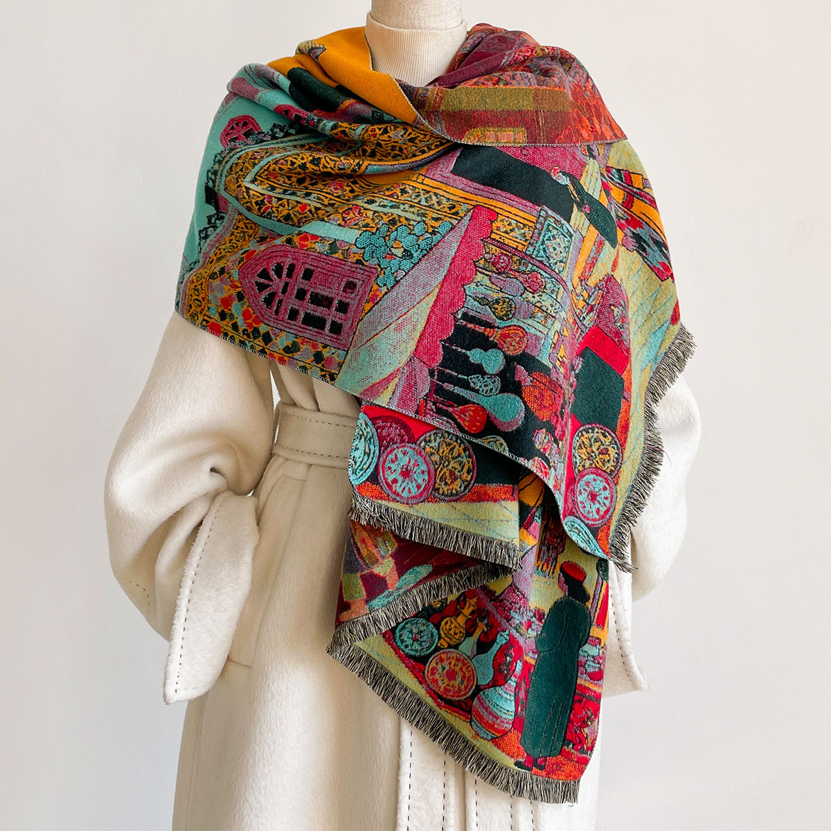 ผ้าพันคอแคชเมียร์เทียมสำหรับผู - Shawl Wrap Winter บทวิจารณ์และราคา