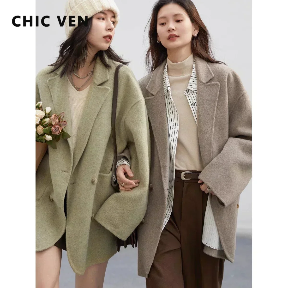 เสื้อโค้ทขนสัตว์ผู้หญิง CHIC V - Wool Coat Peacoat บทวิจารณ์และราคา