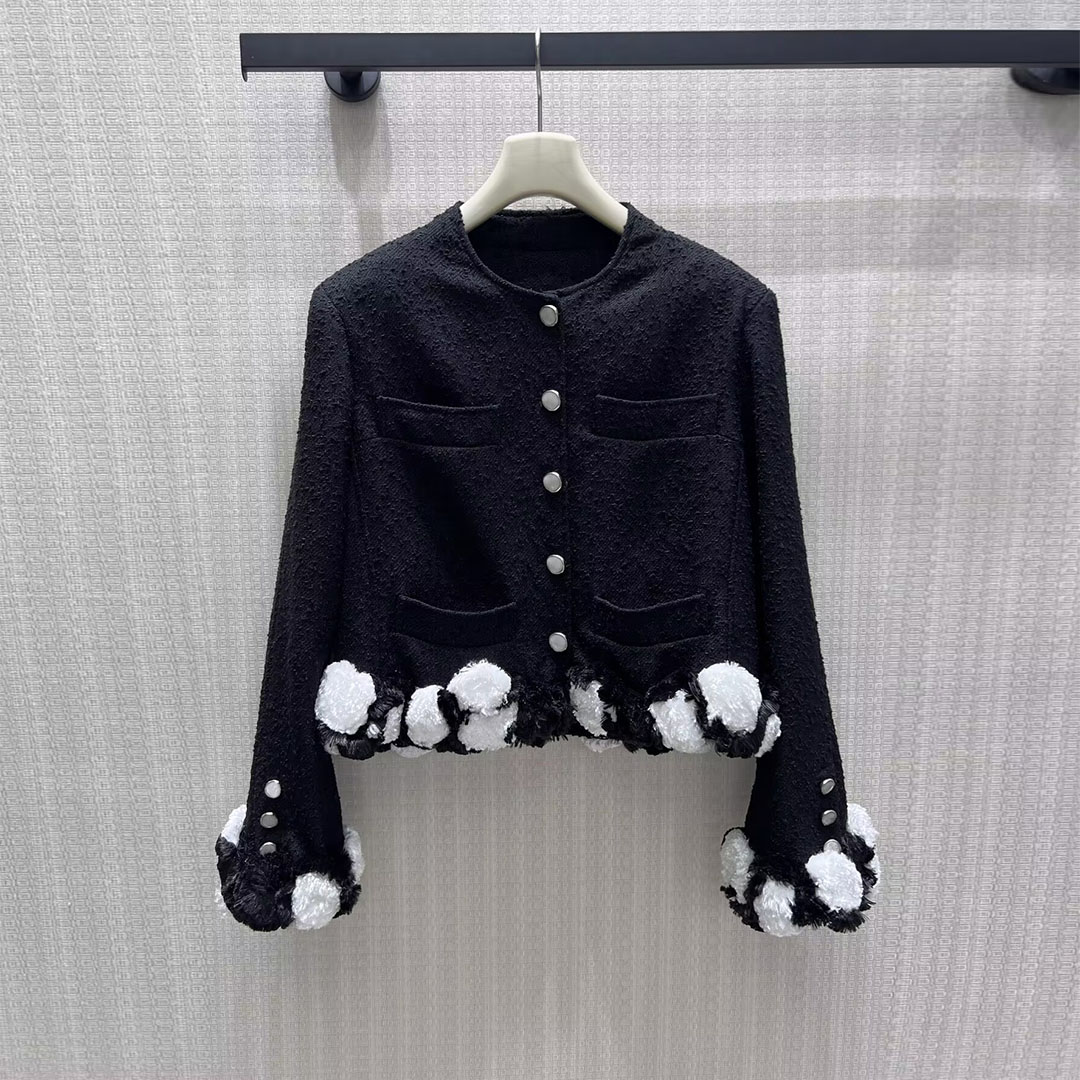 เสื้อโค้ททวีดลายดอกไม้สีดำขาวต - Wool Coat Peacoat บทวิจารณ์และราคา